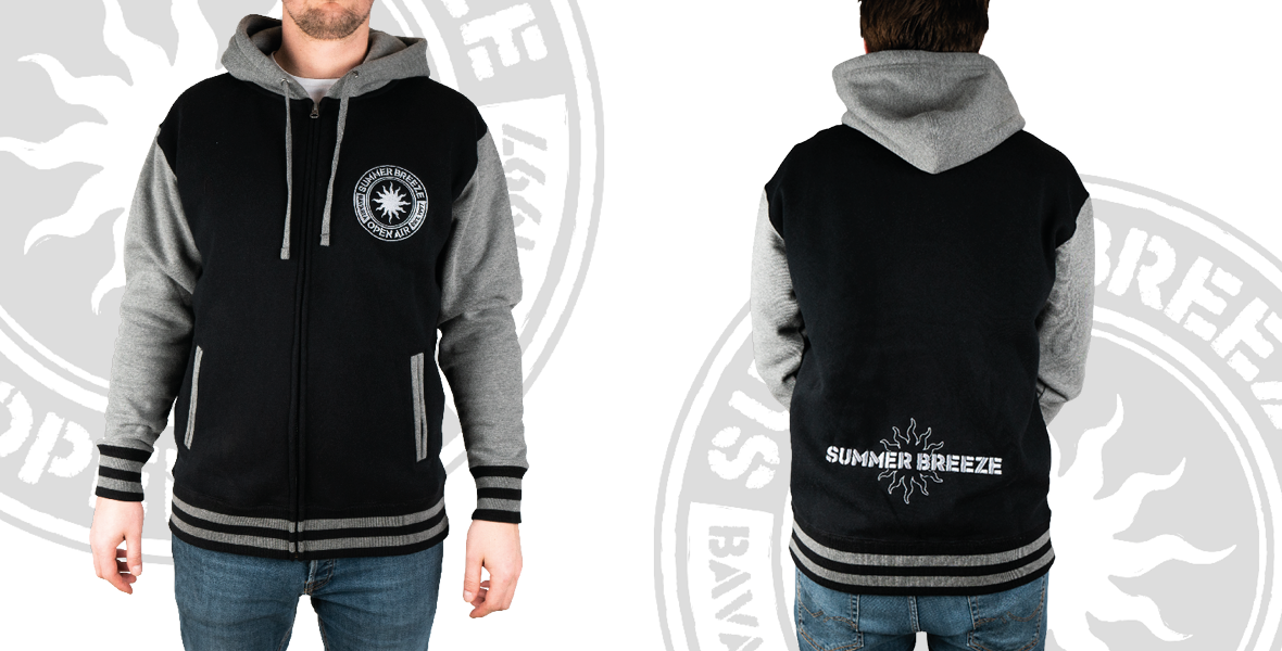  Zweifarbiger Zipper mit Kapuze (black/gunmetal heather), Emblem / Logo 